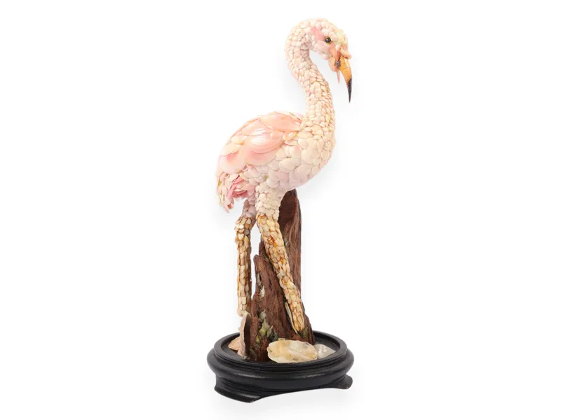 G. Miller Signed Folk Art Shellwork Flamingo Figurine on Driftwood Base from auction in Atlanta, Georgia — image 24