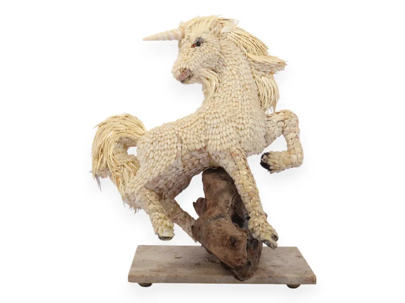 Chilean Shell Art Unicorn Figure on Driftwood and Marble Base from auction in Atlanta, Georgia — image 27