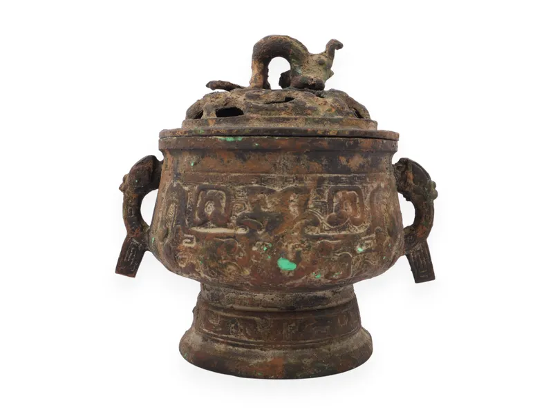 Japanese Archaistic Bronze Censer and Cover with Bird Finial from auction in Atlanta, Georgia — image 29