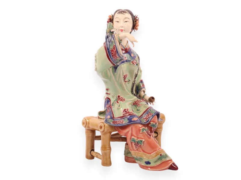 Chinese Shiwan Polychrome Ceramic Figurine of a Seated Lady by Guo Lin from auction in Atlanta, Georgia — image 30