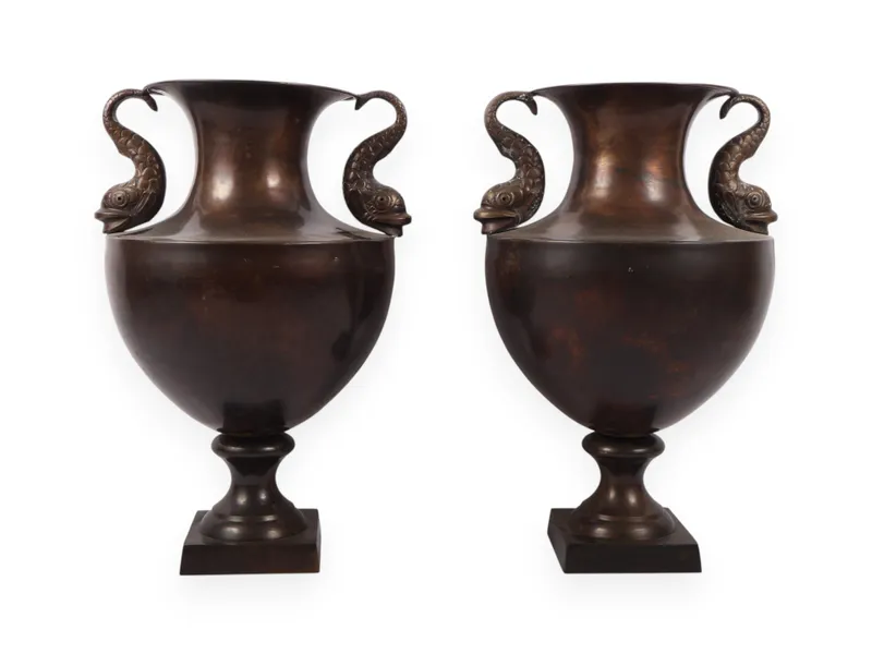 A Pair of Neoclassical Style Brass Urns with Dolphin Handles from auction in Atlanta, Georgia — image 34