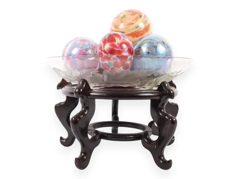 An Assortment of Eleven Blown Art Glass Spheres in a Frosted Glass Bowl on an Oriental Rosewood Stand from auction in Atlanta, Georgia — image 35