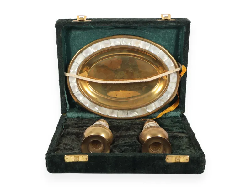 Three Piece Brass and Mother of Pearl Salt and Pepper Shaker Set from auction in Atlanta, Georgia — image 41