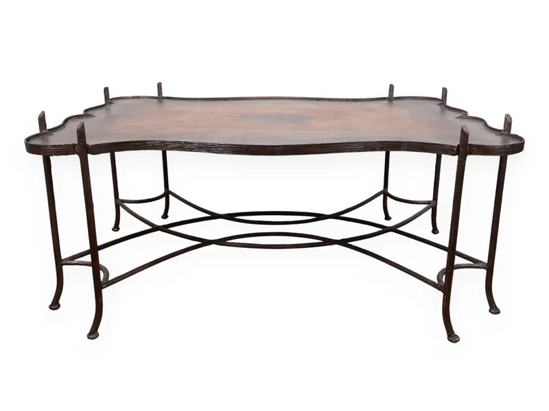 Maitland Smith Faux Bois Gilded Iron Coffee Table with Tooled Leather Top from auction in Atlanta, Georgia — image 47