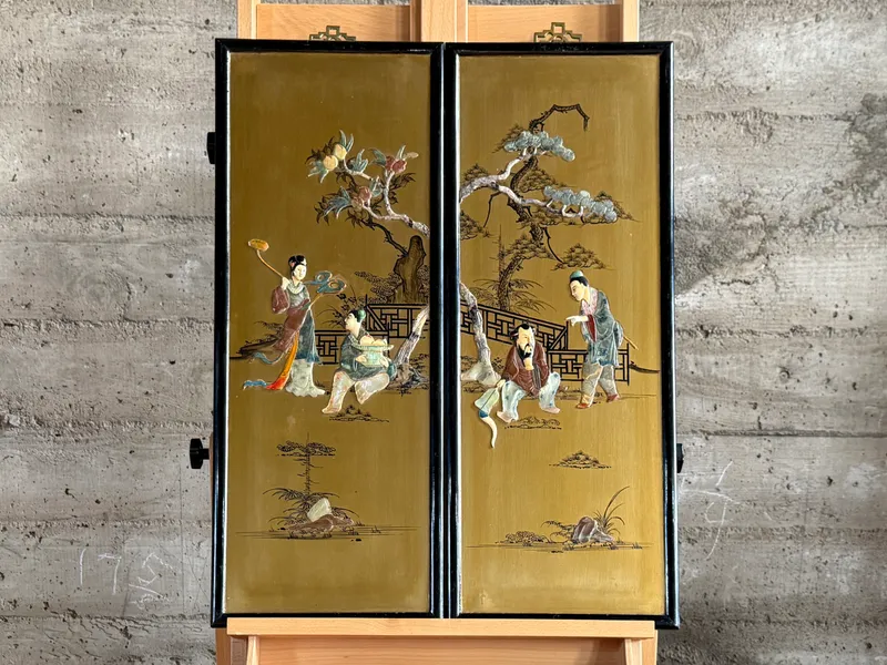 PAIR OF CHINESE WALL PANELS WITH INLAY from auction in Salem, Oregon — image 14