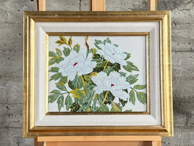 HAND EMBROIDERED CHRYSANTHEMUMS, FRAMED ARTWORK from auction in Salem, Oregon — image 15