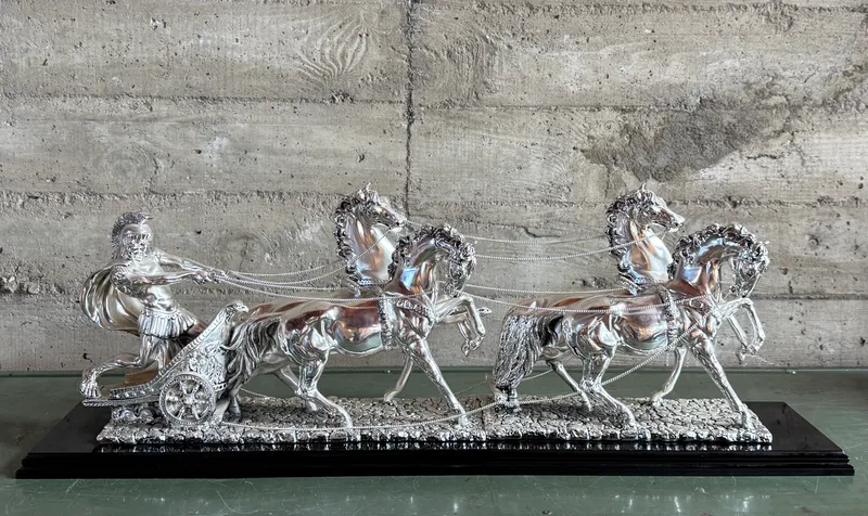 ROMAN CHARIOT SCULPTURE WITH LAMINATED SILVER from auction in Salem, Oregon — image 42