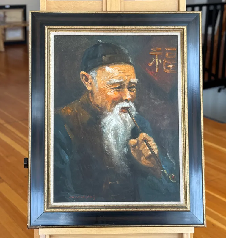 MAN SMOKING A PIPE, OIL PAINTING from auction in Salem, Oregon — image 3