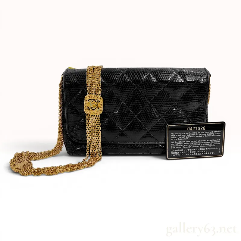 Chanel Vintage Black Quilted Lizard Skin Flap Bag with Multi-Strand Gold-Tone Chain, 0 Series 1984-1986 from auction in Atlanta, Georgia — image 2