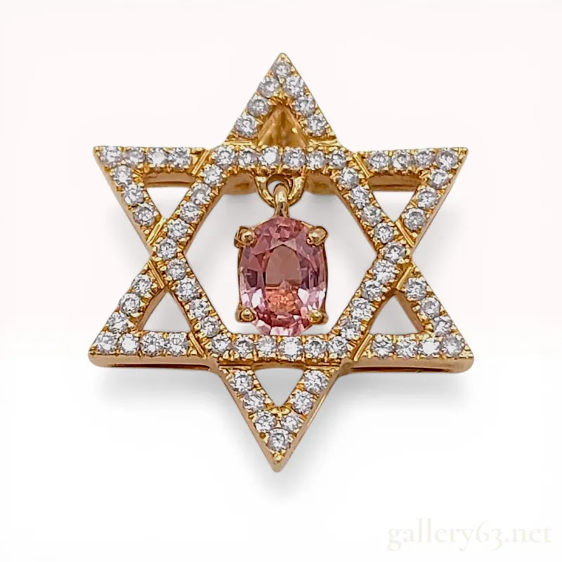 18K Pink Gold, Pink Sapphire, and Diamond Star of David Pendant from auction in Atlanta, Georgia — image 7