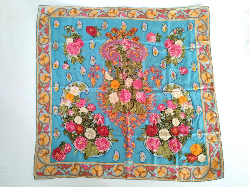 Large Gucci Silk Scarf with Floral and Paisley Pattern from auction in Atlanta, Georgia — image 17