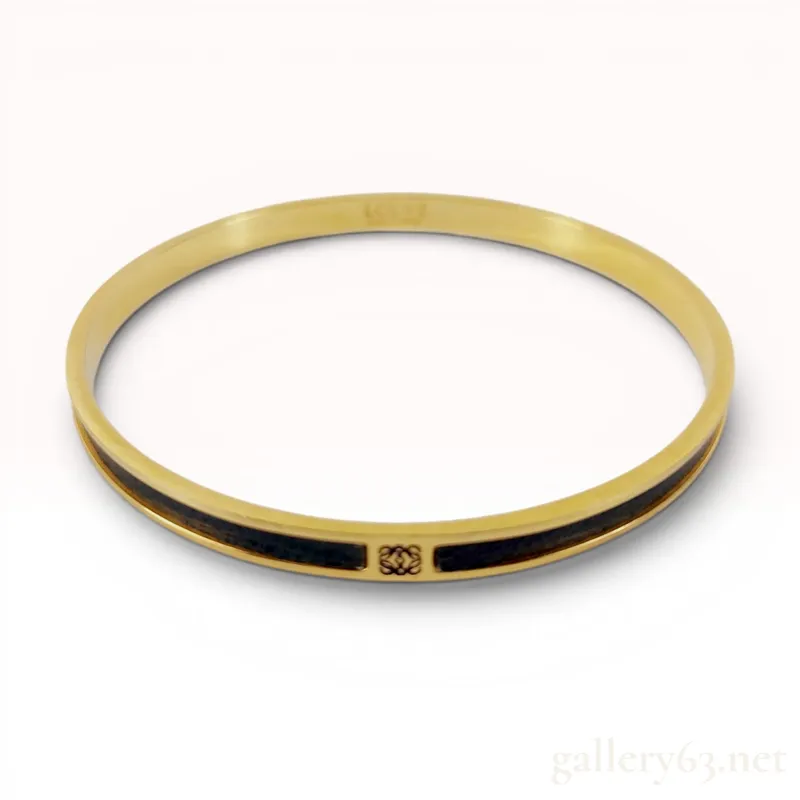 Loewe Gold-Tone and Black Leather Anagram Bangle Bracelet from auction in Atlanta, Georgia — image 18