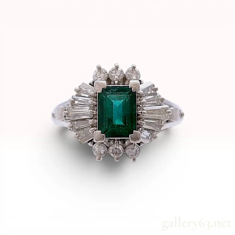 Vintage Natural Emerald and Diamond Ballerina Ring in Platinum from auction in Atlanta, Georgia — image 43