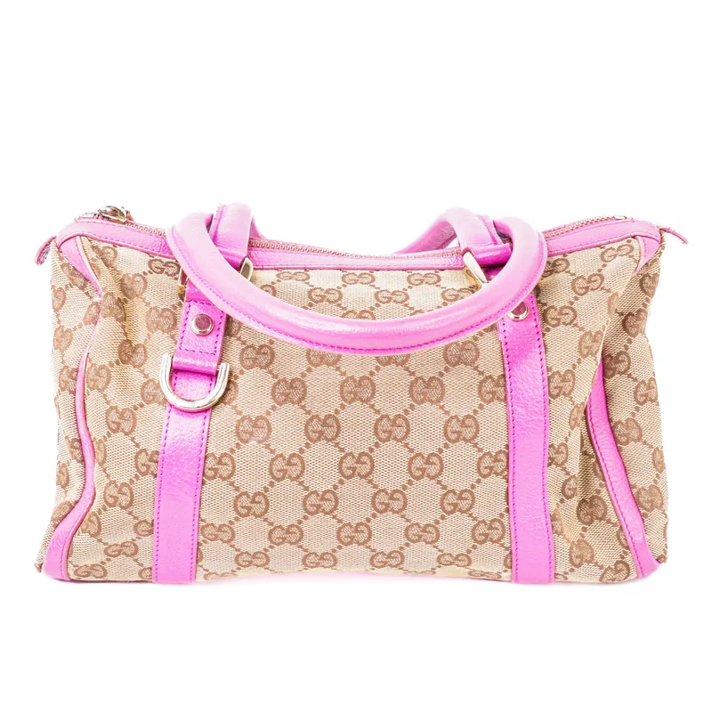 Gucci GG Canvas 130942 Handbag Brown Canvas Pink Leather Trim from auction in Atlanta, Georgia — image 12