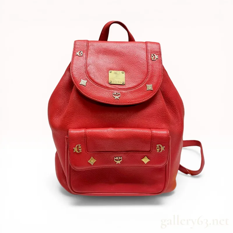 MCM Vintage Red Pebbled Leather Drawstring Backpack from auction in Atlanta, Georgia — image 25