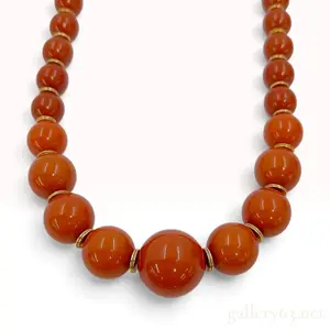 Vintage Yves Saint Laurent Graduated Reddish-Brown Resin Bead Necklace with Box