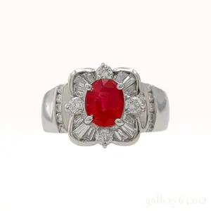 Platinum Burmese Ruby and 0.593ctw Natural Diamond Cluster Ring Size 5.25 W/GIA Report