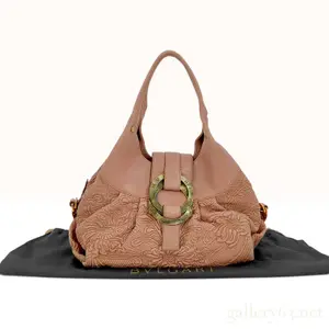 Bvlgari Chandra Blush Pink Embroidered Leather Shoulder Bag with Dust Bag