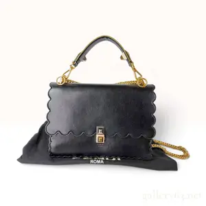 Fendi Kan I Black Scalloped Leather Medium Shoulder Bag with Dust Bag