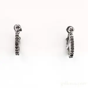 A Pair of 14K White Gold and Diamond Screw-Back Hoop Earrings