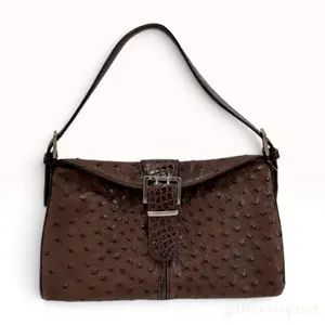 Roberta di Camerino Ostrich and Caiman Leather Baguette Shoulder Bag