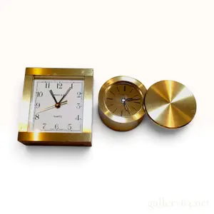 Two Vintage Tiffany & Co. Brass Swiss Quartz Desk Clocks