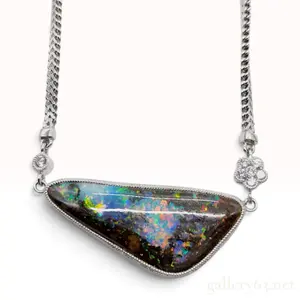 An Incredible 19.26ct Boulder Opal and Diamond Pendant Necklace