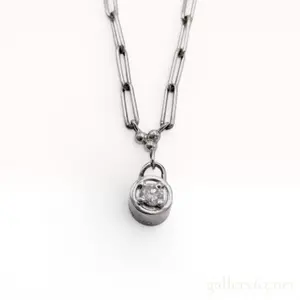 Platinum and Diamond Solitaire Pendant Necklace with Paperclip Link Chain