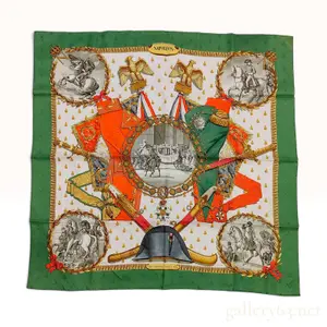 Vintage Hermes Napoleon Green Jacquard Silk Scarf 90 With Box