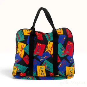 Vintage Yves Saint Laurent Printed Nylon Love Tote Multicolor