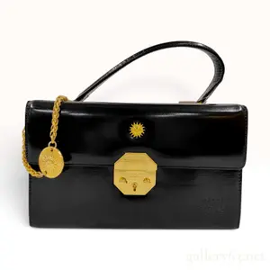Vintage Gianni Versace Sunburst Black Spazzolato Leather Top Handle Bag