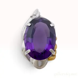 18K Yellow Gold and Sterling Silver 10.0ct Amethyst and 0.02ct Natural Diamond Pendant