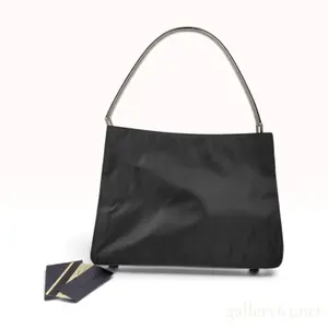 Vintage Prada Cocco Black Nylon and Leather Shoulder Bag with Metal Handle