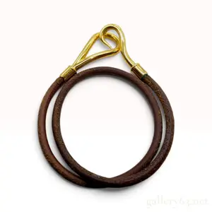 A Vintage Hermes Jumbo Brown Leather Double Wrap Bracelet