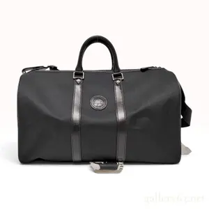 Hunting World Black Canvas and Leather Travel Boston Bag with Shoulder Strap