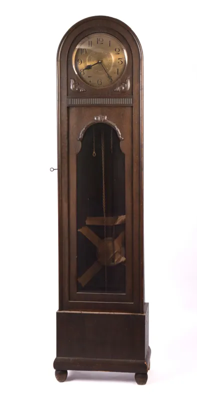 Oak Tall Case Clock With Hammered Copper Face. from auction in Freeport, Maine — image 16