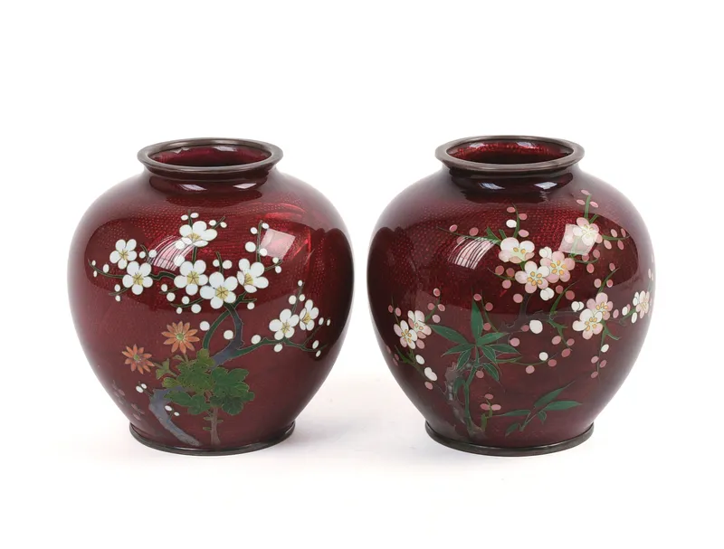 Pair of Japanese Ginbari Cloissonne Vases. from auction in Freeport, Maine — image 36