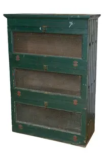 VINTAGE PIE SAFE IN GREEN PAINT.