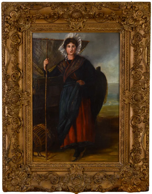 19TH CENTURY PORTRAIT OF A WOMAN BY THE SEASHORE. from auction in Freeport, Maine — image 12