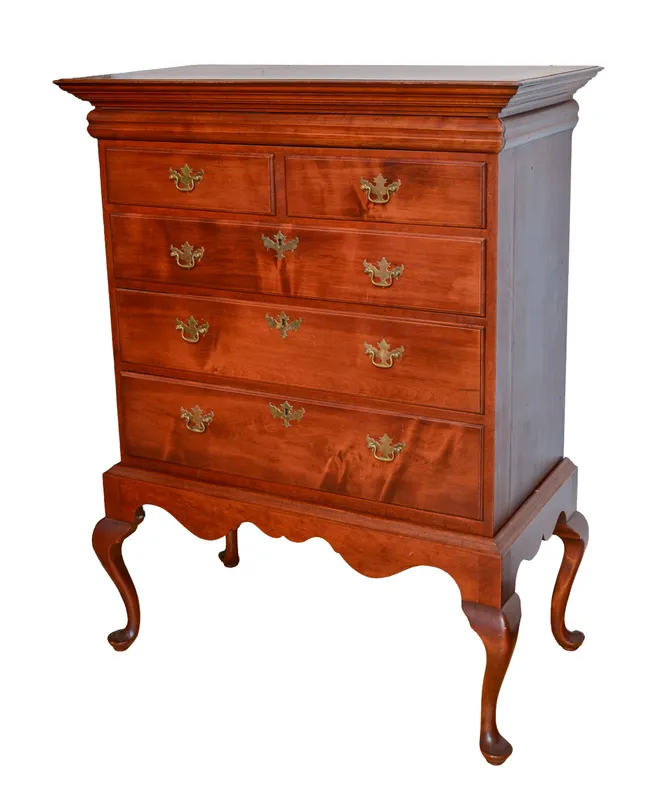 NEW ENGLAND QUEEN ANNE CHEST ON FRAME. from auction in Freeport, Maine — image 18