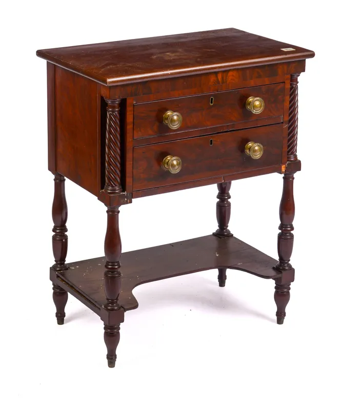 NEW ENGLAND SHERATON TWO DRAWER STAND. from auction in Freeport, Maine — image 20