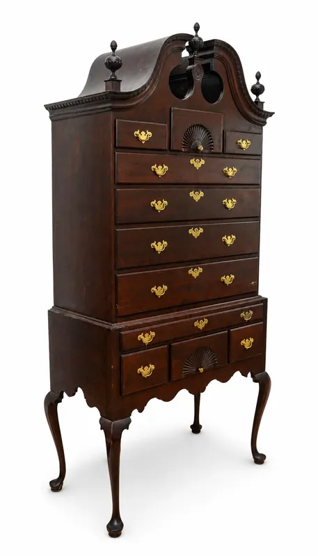 QUEEN ANNE STYLE BONNET TOP HIGHBOY. from auction in Freeport, Maine — image 22