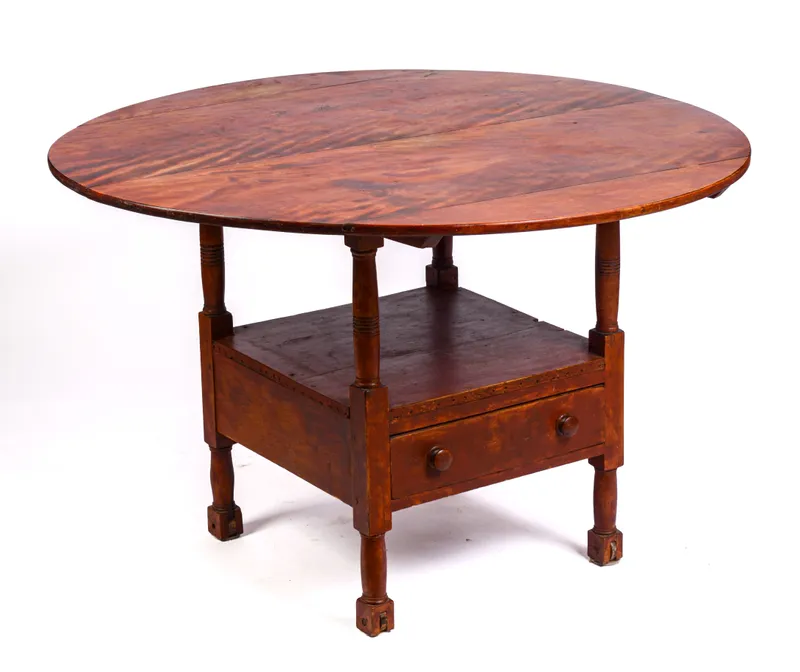 NEW ENGLAND FLAME BIRCH HUTCH TABLE. from auction in Freeport, Maine — image 27