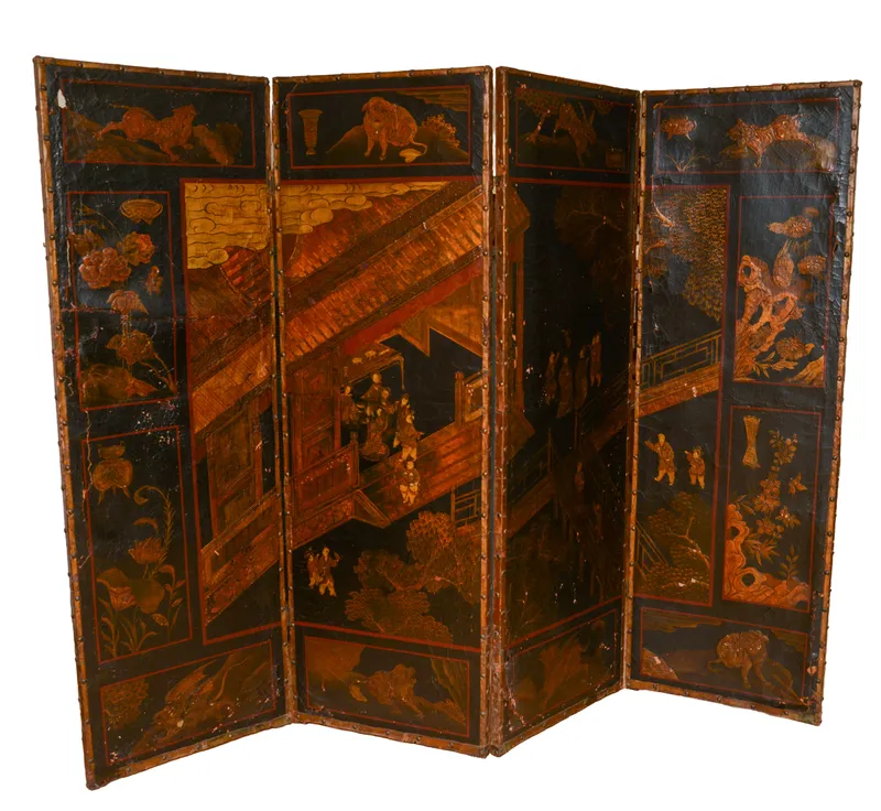 ANTIQUE CHINESE PAINTED SCREEN. from auction in Freeport, Maine — image 23