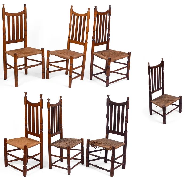 ASSEMBLED SET OF SEVEN SIDE CHAIRS, MILTON OR STRATFORD, CT. from auction in Freeport, Maine — image 28