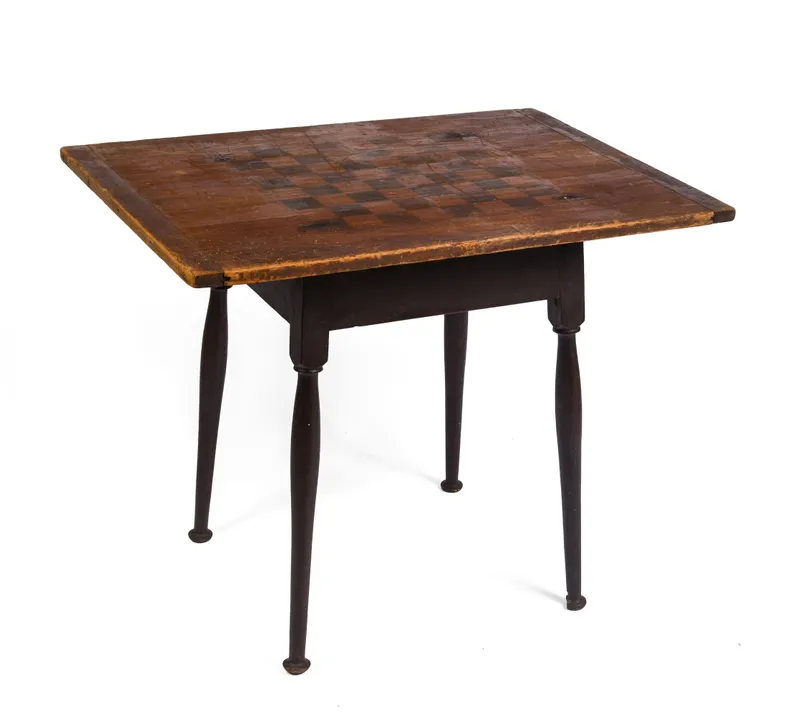 COUNTRY QUEEN ANNE TAP TABLE WITH CHECKERBOARD TOP. from auction in Freeport, Maine — image 32
