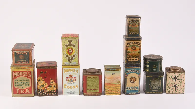 Thirteen Vintage Tea and Cocoa Tins. from auction in Freeport, Maine — image 10