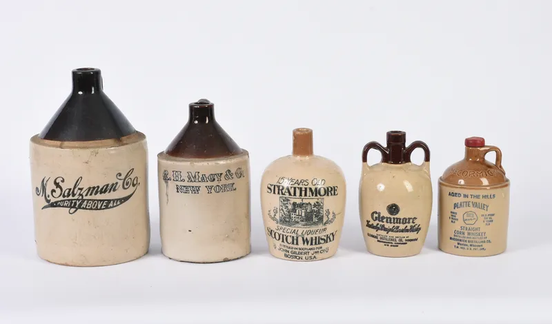 Five Stoneware Advertising Jugs. from auction in Freeport, Maine — image 41