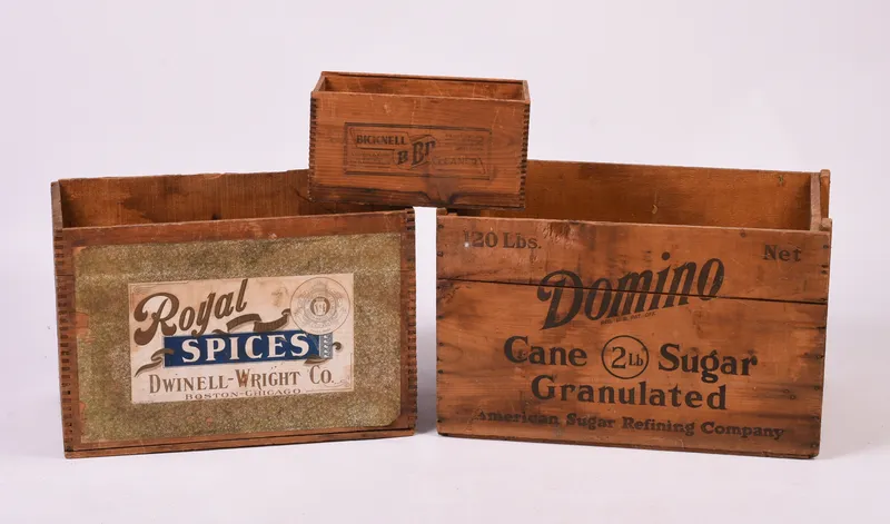 Three Antique Advertising Crates. from auction in Freeport, Maine — image 47