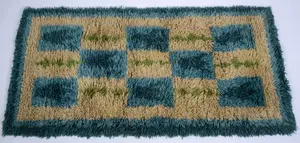 SCANDINAVIAN HANDWOVEN RYA RUG.